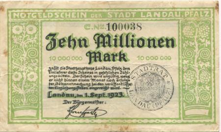 Landau - Stadt - 1.9.1923 - 10 Millionen Mark 