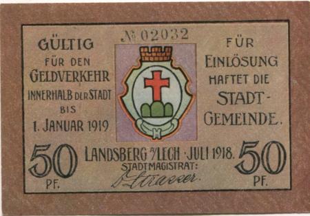 Landsberg - Stadt - Juli 1918 - 1.1.1919 - 50 Pfennig 