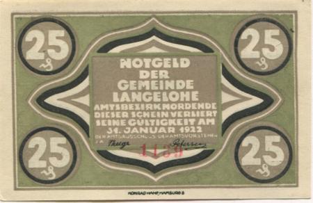 Langelohe (heute: Elmshorn) - Gemeinde - - 31.12.1922 - 25 Pfennig 
