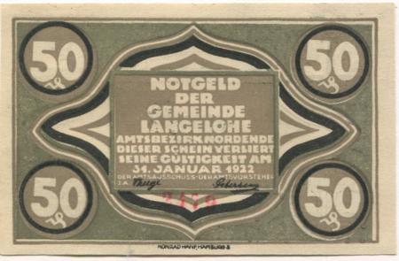 Langelohe (heute: Elmshorn) - Gemeinde - - 31.12.1922 - 50 Pfennig 
