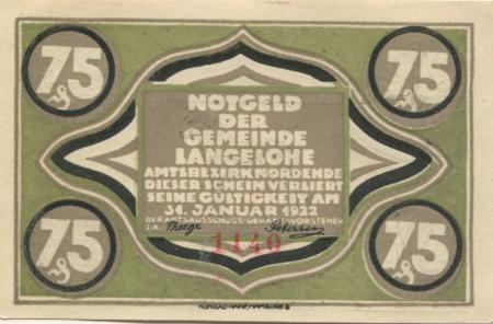 Langelohe (heute: Elmshorn) - Gemeinde - - 31.12.1922 - 75 Pfennig 