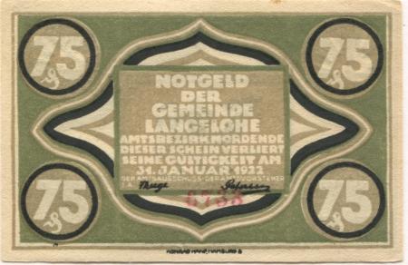 Langelohe (heute: Elmshorn) - Gemeinde - - 31.12.1922 - 75 Pfennig 