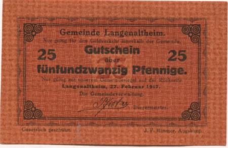 Langenaltheim - Gemeinde - 27.2.1917 - 25 Pfennig 