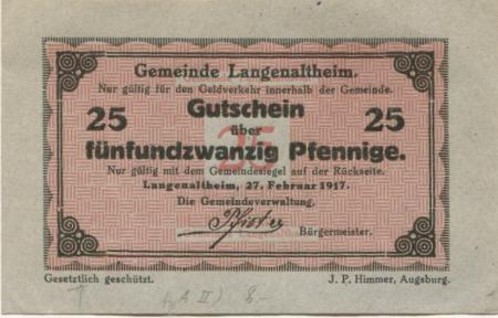 Langenaltheim - Gemeinde - 27.2.1917 - 25 Pfennig 