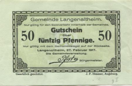 Langenaltheim - Gemeinde - 27.2.1917 - 50 Pfennig 
