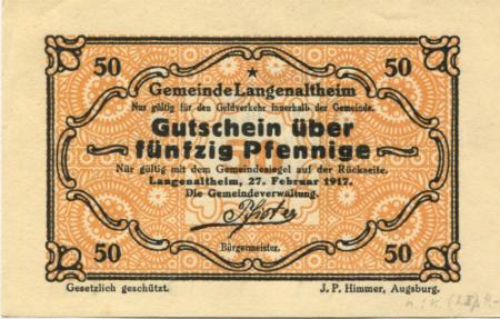 Langenaltheim - Gemeinde - 27.2.1917 - 50 Pfennig 