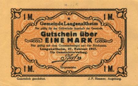 Langenaltheim - Gemeinde - 27.2.1917 - 1 Mark 