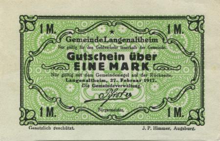 Langenaltheim - Gemeinde - 27.2.1917 - 1 Mark 