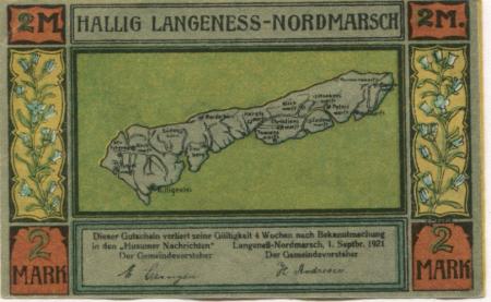 Langeneß-Nordmarsch - Gemeinde - 1.9.1921 - 2 Mark 