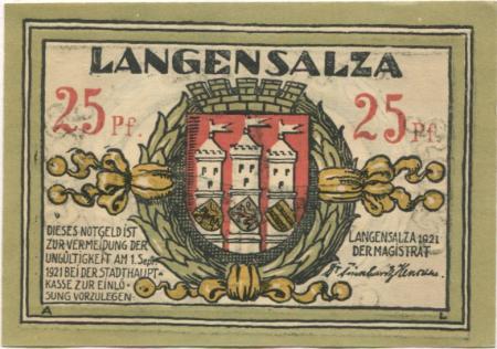 Langensalza (Bad) - Stadt - 1921 - 25 Pfennig 