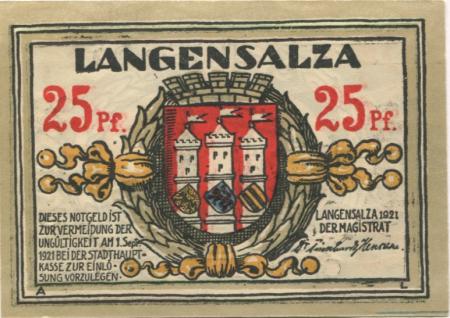 Langensalza (Bad) - Stadt - 1921 - 25 Pfennig 