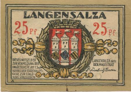 Langensalza (Bad) - Stadt - 1921 - 25 Pfennig 