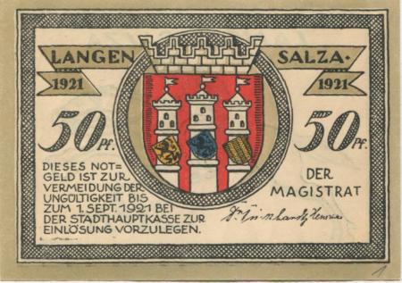 Langensalza (Bad) - Stadt - 1921 - 50 Pfennig 