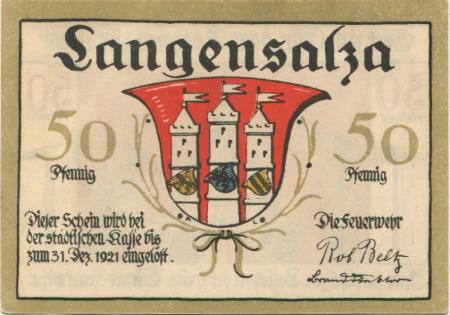 Langensalza (Bad) - Freiwillige Turner-Feuerwehr - - 1.12.1921 - 50 Pfennig 