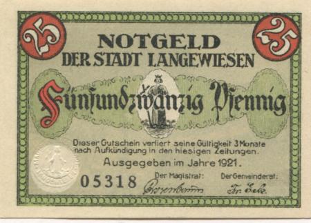 Langewiesen - Stadt - 1921 - 25 Pfennig 