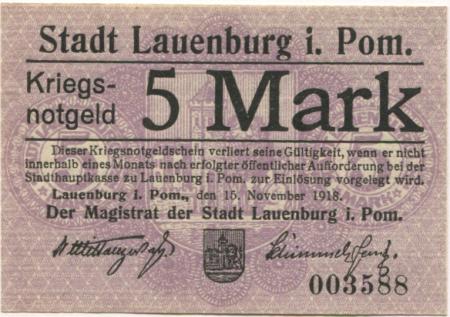 Lauenburg (heute: PL-Lebork) - Stadt - 15.11.1918 - 5 Mark 