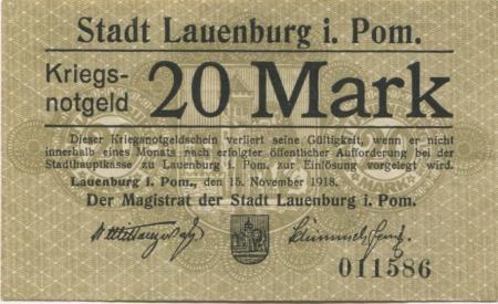 Lauenburg (heute: PL-Lebork) - Stadt - 15.11.1918 - 20 Mark 