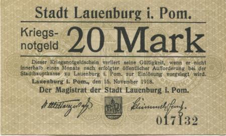 Lauenburg (heute: PL-Lebork) - Stadt - 15.11.1918 - 20 Mark 