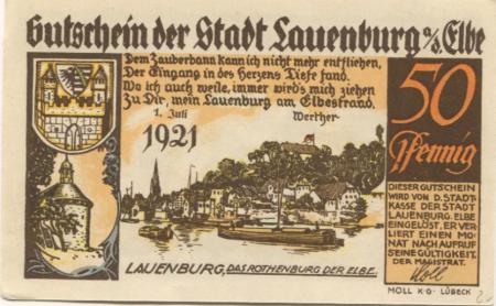 Lauenburg - Stadt - 1.7.1921 - 50 Pfennig 