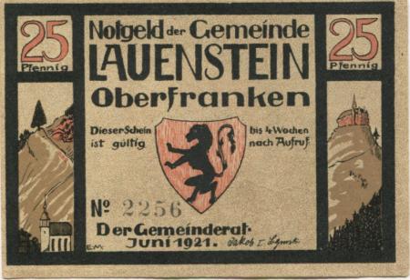 Lauenstein (heute: Ludwigsstadt) - Gemeinde - Juni 1921 - 25 Pfennig 