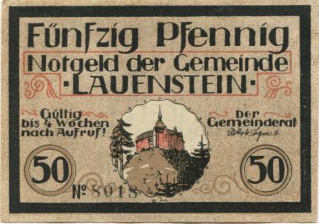 Lauenstein (heute: Ludwigsstadt) - Gemeinde - -- - 50 Pfennig 