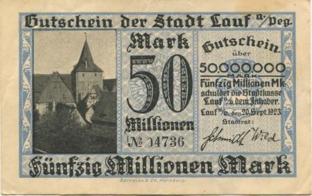 Lauf - Stadt - 20.9.1923 - 50 Millionen Mark 