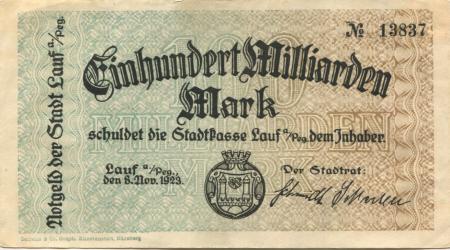 Lauf - Stadt - 8.11.1923 - 100 Milliarden Mark 