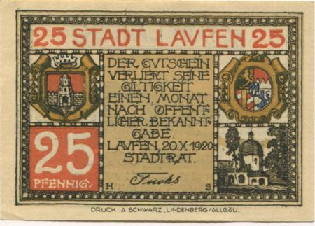 Laufen - Stadt - 20.10.1920 - 25 Pfennig 