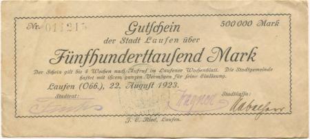 Laufen - Stadt - 22.8.1923 - 500000 Mark 