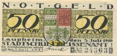 Laupheim - Stadt - 5.7.1919 - 1.7.1921 - 50 Pfennig 