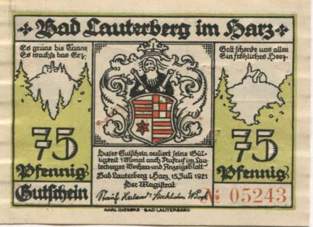 Lauterberg (Bad) - Stadt - 15.7.1921 - 75 Pfennig 