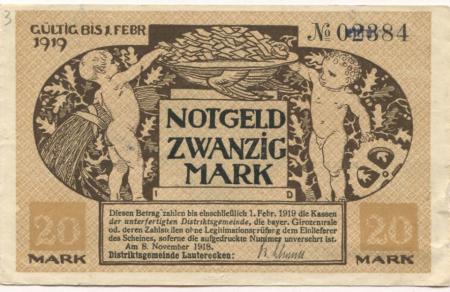 Lauterecken - Distriktsgeeinde - 8.11.1918 - 1.2.1919 - 20 Mark 