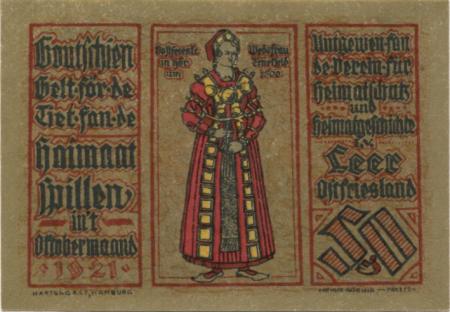 Leer -Verein für Heimatschutz und Heimatgeschichte eV - Oktober 1921 - 50 Pfennig 