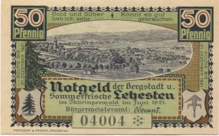 Lehesten - Stadt - Juni 1921 - 31.12.1921 - 50 Pfennig 