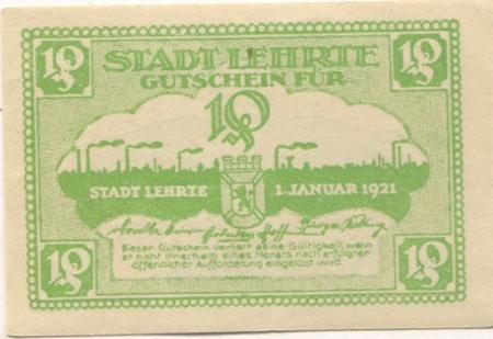 Lehrte - Stadt - 1.11.1921 - 10 Pfennig 