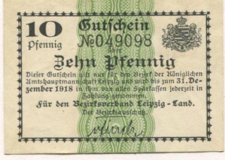 Leipzig - Amtshauptmannschaft (Bezirksverband Leipzig-Land) - - 31.12.1918 - 10 Pfennig 