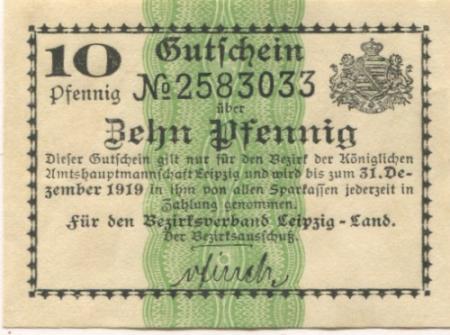 Leipzig - Amtshauptmannschaft (Bezirksverband Leipzig-Land) - - 31.12.1919 - 10 Pfennig 
