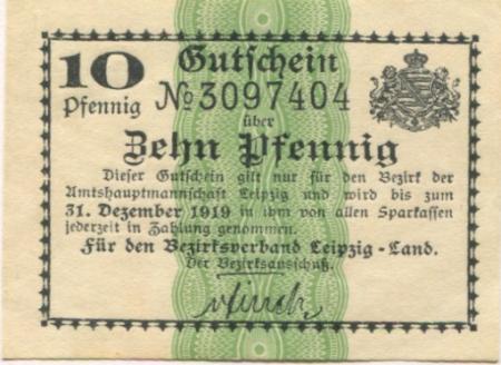Leipzig - Amtshauptmannschaft (Bezirksverband Leipzig-Land) - - 31.12.1919 - 10 Pfennig 
