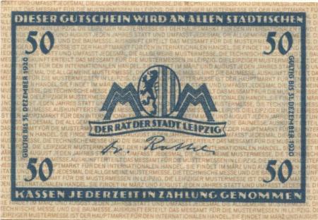 Leipzig - Stadt - - 31.12.1920 - 50 Pfennig 