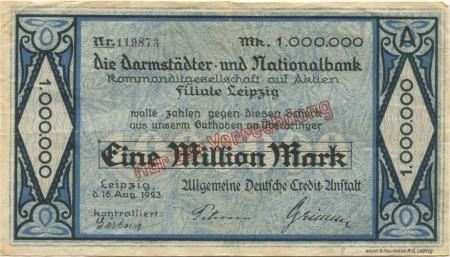 Leipzig - Allgemeine Deutsche Credit-Anstalt - 16.8.1923 - 1 Million Mark 