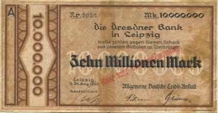 Leipzig - Allgemeine Deutsche Credit-Anstalt - 24.8.1923 - 10 Millionen Mark 