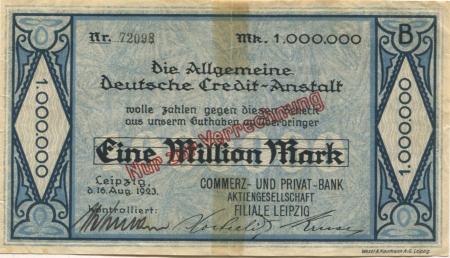 Leipzig - Commerz- und Privat-Bank AG, Filiale Leipzig - 16.8.1923 - 1 Million Mark 