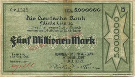 Leipzig - Commerz- und Privat-Bank AG, Filiale Leipzig - 22.8.1923 - 5 Millionen Mark 