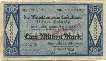 Leipzig - Darmstädter und Nationalbank KaA, Filiale Leipzig - 16.8.1923 - 1 Million Mark 