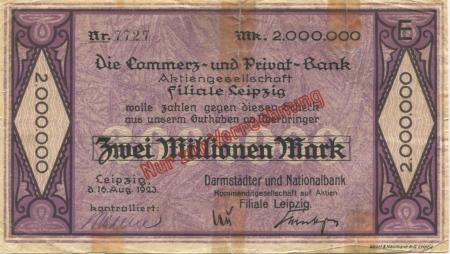 Leipzig - Darmstädter und Nationalbank KaA, Filiale Leipzig - 16.8.1923 - 2 Millionen Mark 