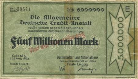 Leipzig - Darmstädter und Nationalbank KaA, Filiale Leipzig - 22.8.1923 - 5 Millionen Mark 