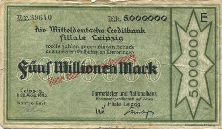 Leipzig - Darmstädter und Nationalbank KaA, Filiale Leipzig - 22.8.1923 - 5 Millionen Mark 