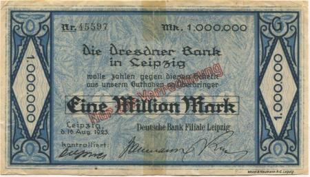 Leipzig - Deutsche Bank, Filiale Leipzig - 16.8.1923 - 1 Million Mark 