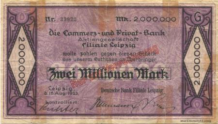 Leipzig - Deutsche Bank, Filiale Leipzig - 16.8.1923 - 2 Millionen Mark 