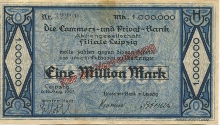 Leipzig - Dresdner Bank - 16.8.1923 - 1 Million Mark 